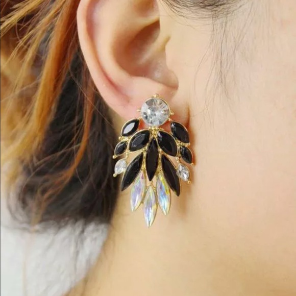 Trendy black & diamond statement earrings - Picture 2 of 6